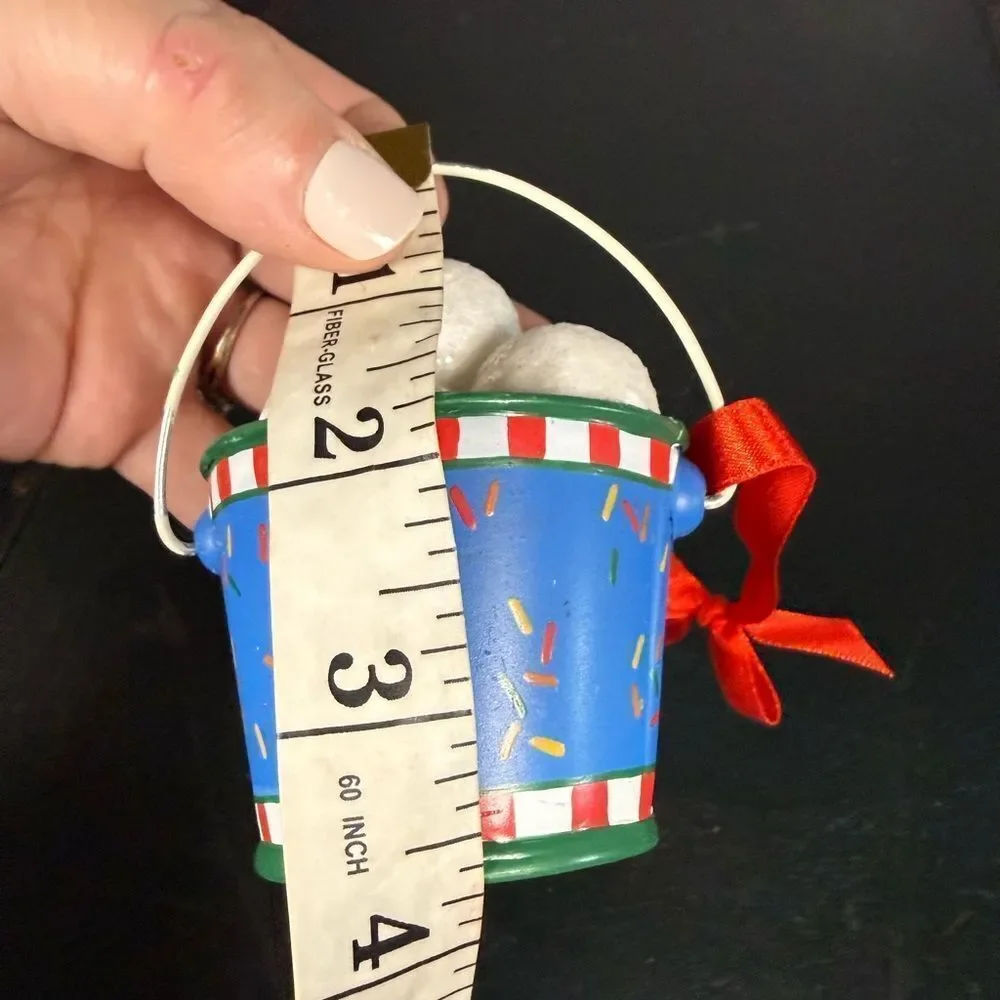 Vintage Snow made Ice Cream Bucket Of Snowballs  Snowball fight Ornament